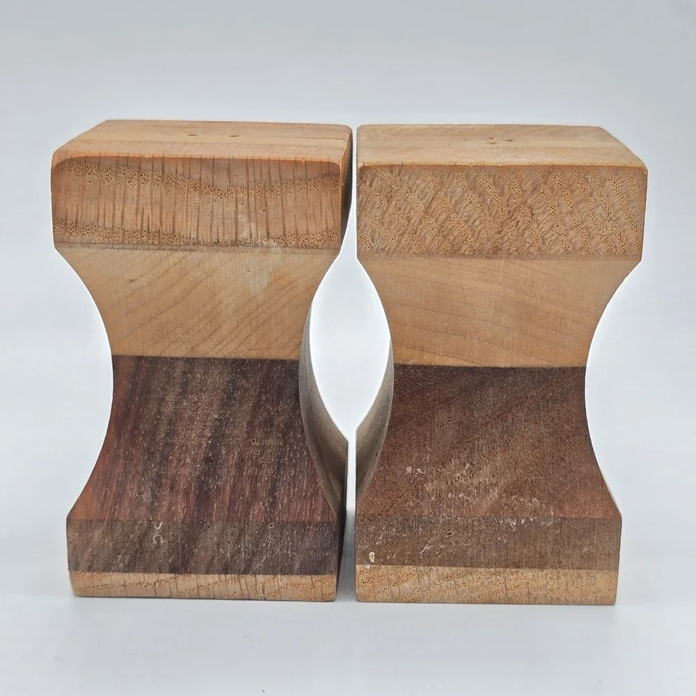 Vtg Wooden Salt &‎ Pepper Shakers MCM Mixed Woods Arrow Pattern Wood